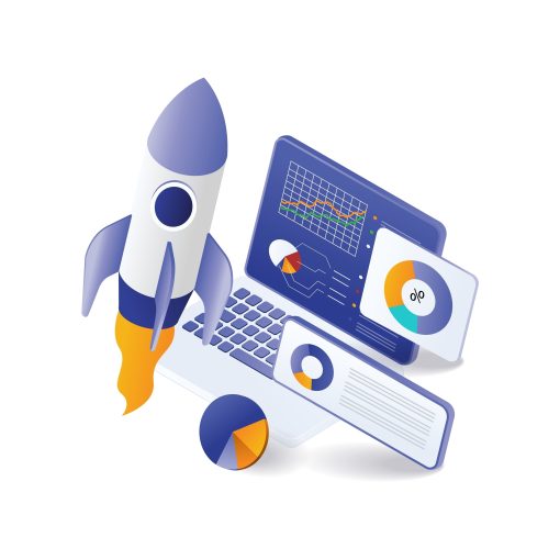 This image shows a rocket boosting data analytics and market performance