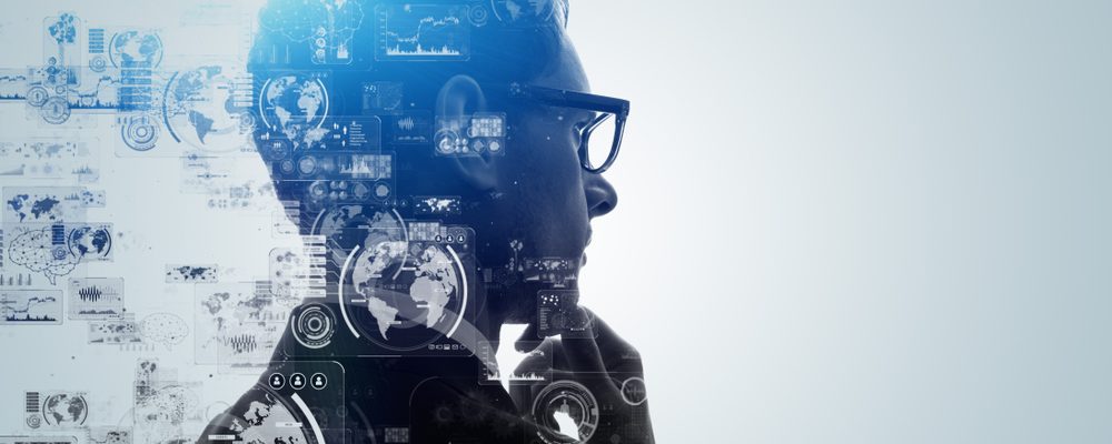 This is a pic of a man thinking; AI Artificial Intelligence Concept