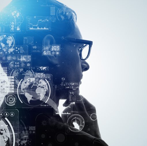 This is a pic of a man thinking; AI Artificial Intelligence Concept