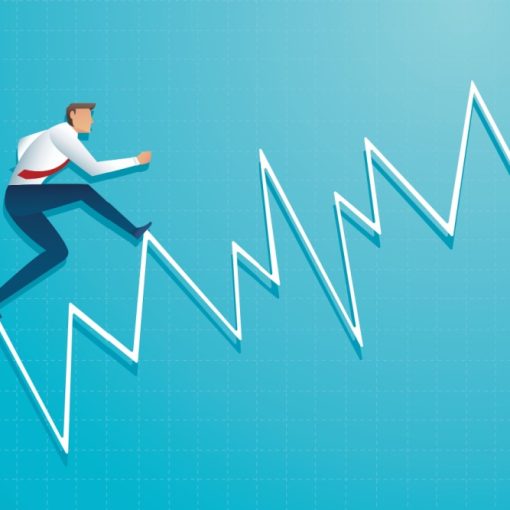 This a picture of a businessman running up and down on a graph