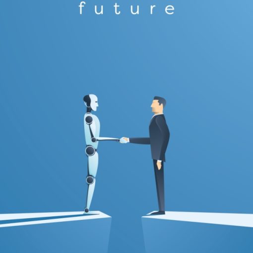 This pic shows a robot and human shaking hands