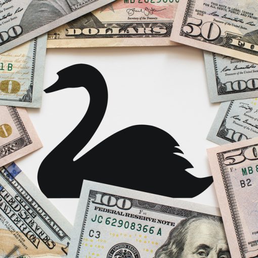 This is a pic showing a black swan surrounded by money