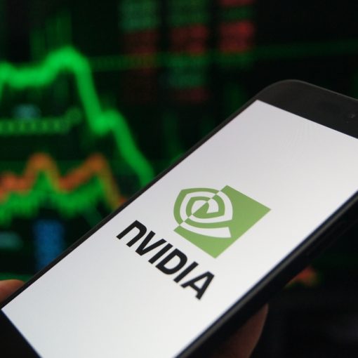 This is a pic of Nvidia logo on smartphone against the backdrop of stock market