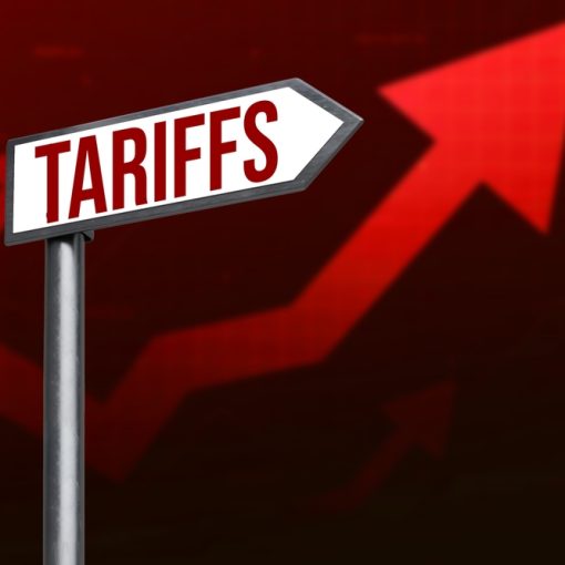 This image shows a signboard of increasing tariffs in red
