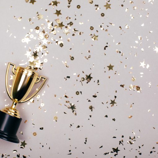 This image shows winner award with confetti