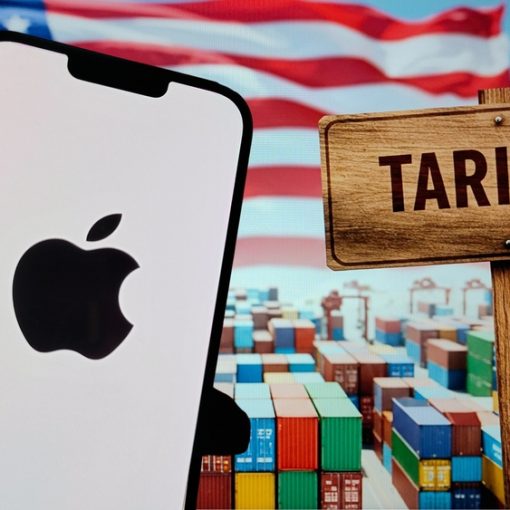The picture shows a tariffs board next to an Apple smartphone