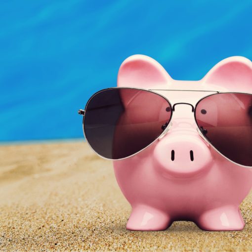 The picture shows a Summer Piggy Bank With Sunglasses