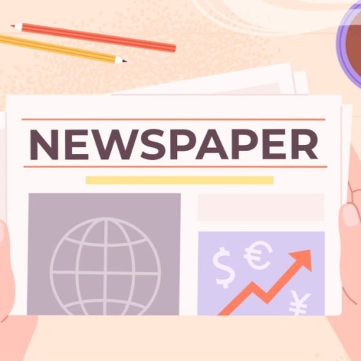 The image shows newspaper alongside coffee