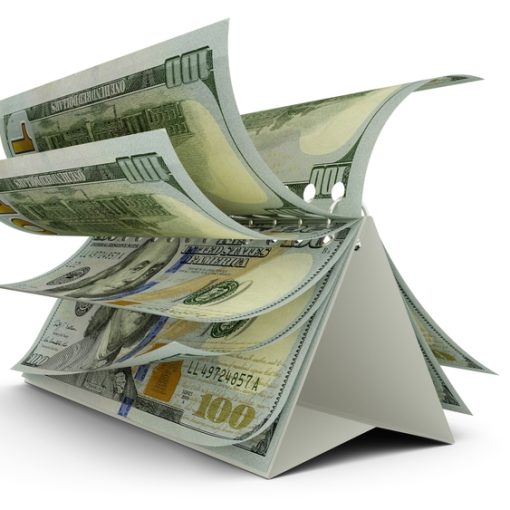 The image shows a calendar made from US dollar notes