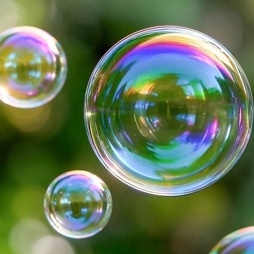 The image shows colorful soap bubbles