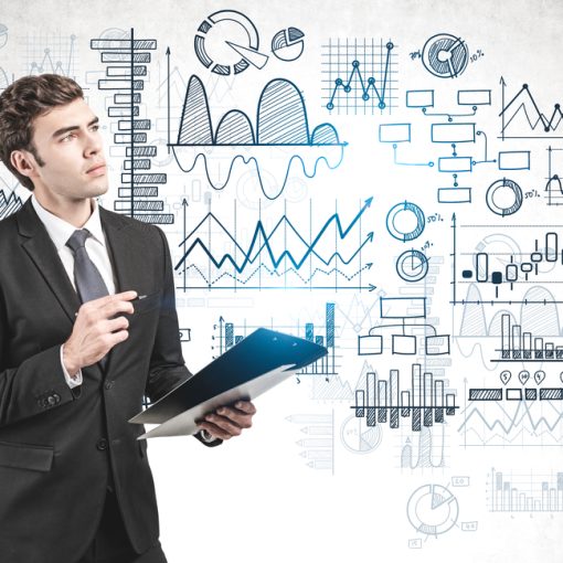 The image shows a man planning