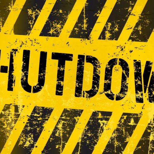 The image shows grungy style shutdown sign