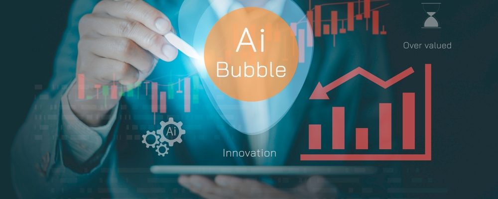The image conceptualizes AI Bubble Market Speculation