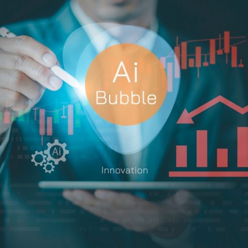 The image conceptualizes AI Bubble Market Speculation