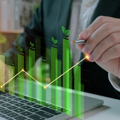 The picture shows businessman analyzing sustainability trends