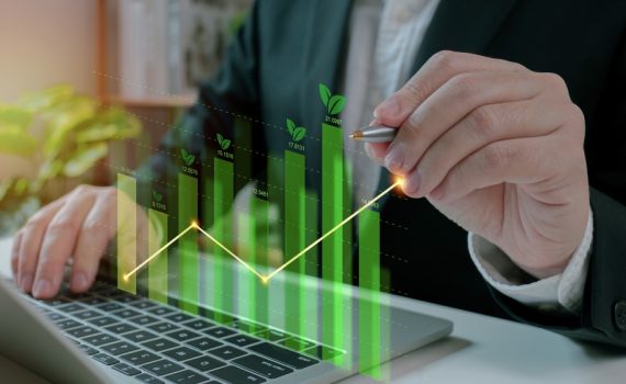 The picture shows businessman analyzing sustainability trends