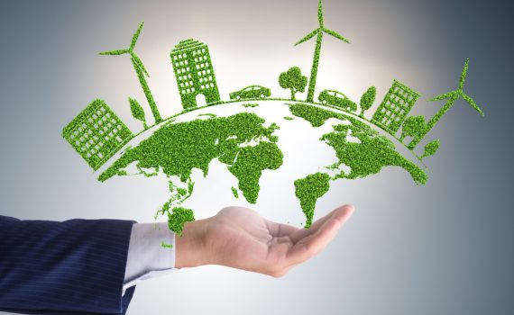 The image represents World Map Sustainability Concept