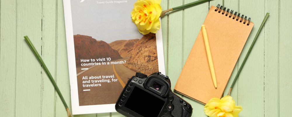 Journey Concept Camera Magazine Flowers